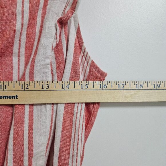 Old Navy Linen Cropped Romper Women’s Med Red White Striped Ruffle Jumper EUC - Picture 9 of 14